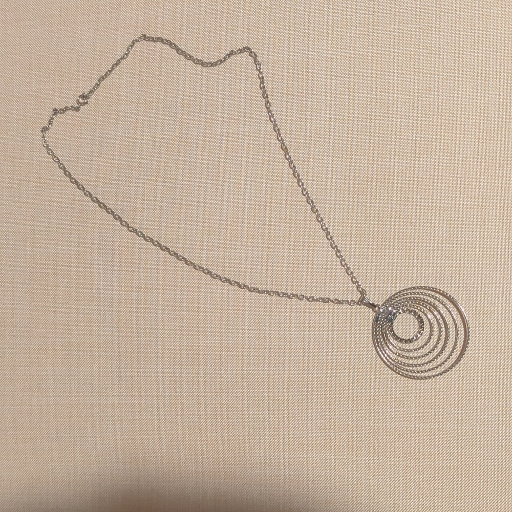 Vintage Park Lane Silver Tone Concentric Circle Necklace - Turquoise Bead Inlay - Picture 5 of 6